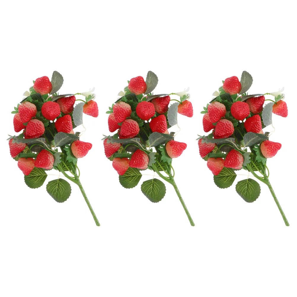 

3 Pcs Toy Table Top Decor Plastic Strawberry Branch Picks Fruit Artificial Pvc Ornament Fake Simulated Branches Adorn