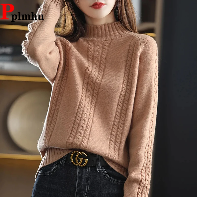 

Korean Loose Knitwear Tops Thick Soft Malhas Jerseys Mock Neck Fall Winter Sweater For Women New Warm Long Sleeve Pullover