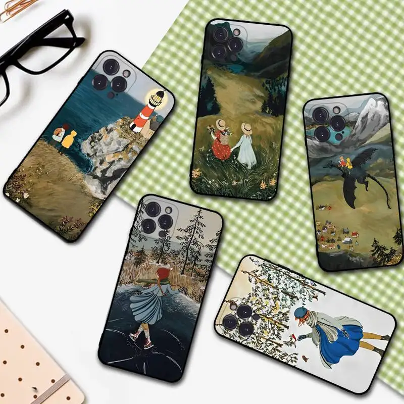 

Cartoon Scenery Girl Phone Case For iPhone 14 13 12 Mini 11 Pro XS Max X XR SE 6 7 8 Plus Soft Silicone Cover