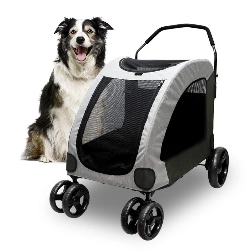 

4 Wheel Dog Stroller for Large or 2 Dogs for Jogger Wagon Foldable Travel Carriage Breathable Pet Expedition Gear Cart