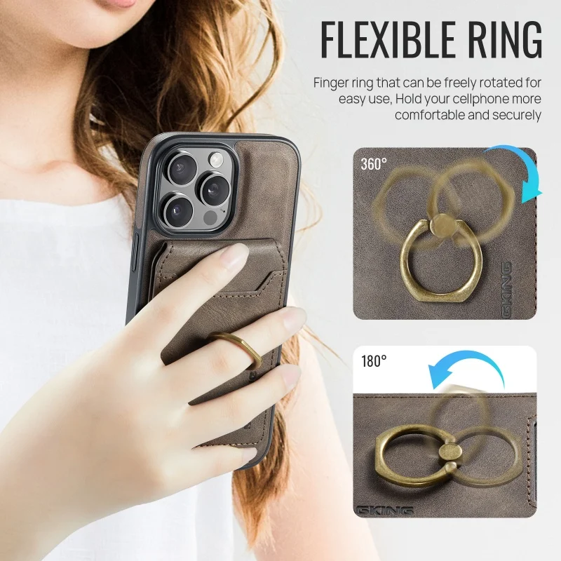 Новый кожаный чехол для телефона с магнитной картой и кольцом iPhone 16 16Pro 16ProMax 15 15Pro