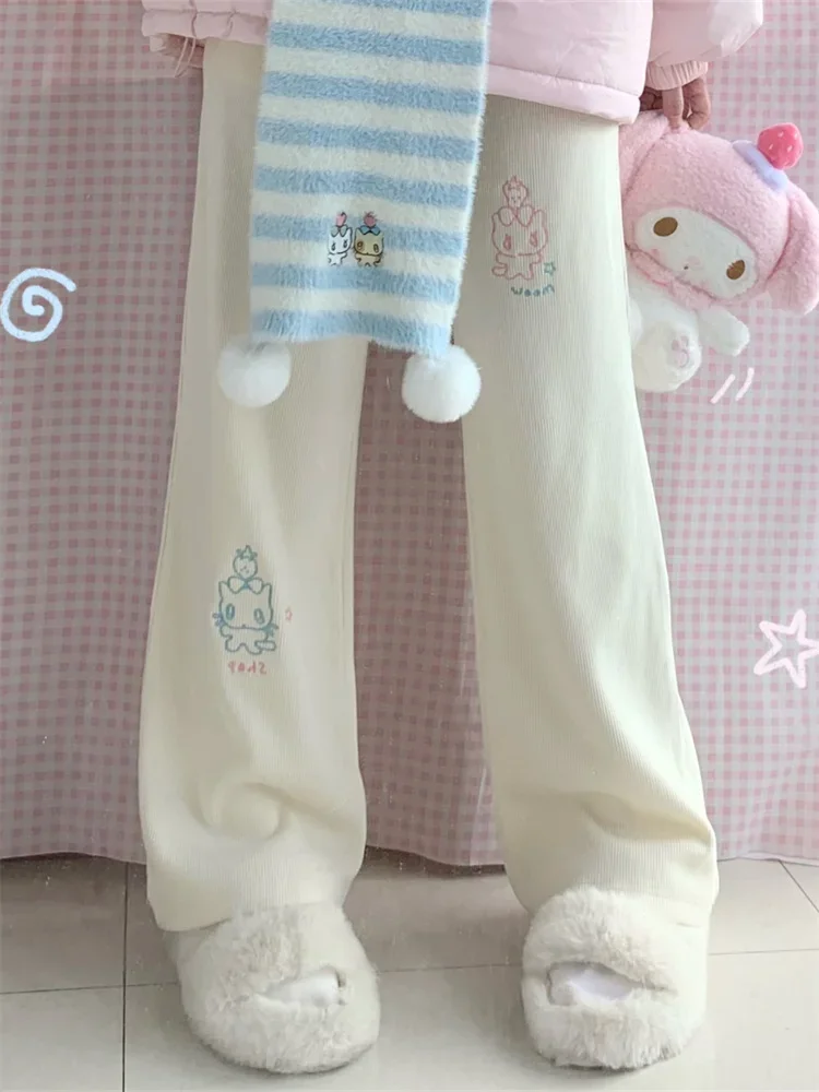 Милые бежевые вельветовые брюки QWEEK Y2K в японском стиле Харадзюку милые Лолиты