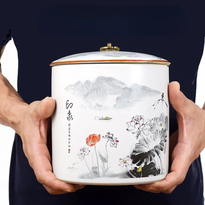 

Large Chinoiserie Tea Caddy 100g Round Porcelain Spice Storage Tea Container Coffee Canister Boite A The Kitchen Accessories
