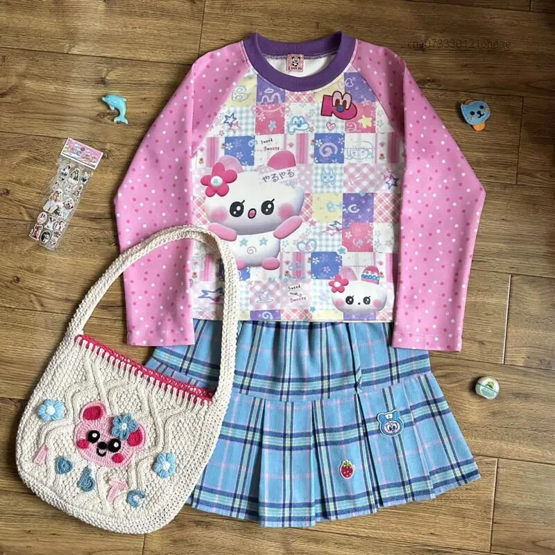 Футболка женская с длинным рукавом милый топ контрастных цветов принтом