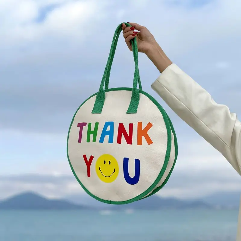 

Cartoon Round Canvas Bag Large Capacity Handbags Shoulder Bag Youth Cute Fashion Tote Bag Women Handbag Shopping Bags Beach Bag