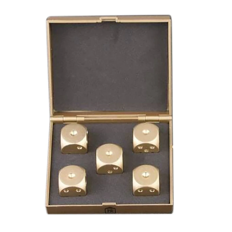 

5 Pieces Aluminum Alloy Dice 15Mm Portable Metal Dice With Case 6 Sided Gold Creative Mahjong Dice Set