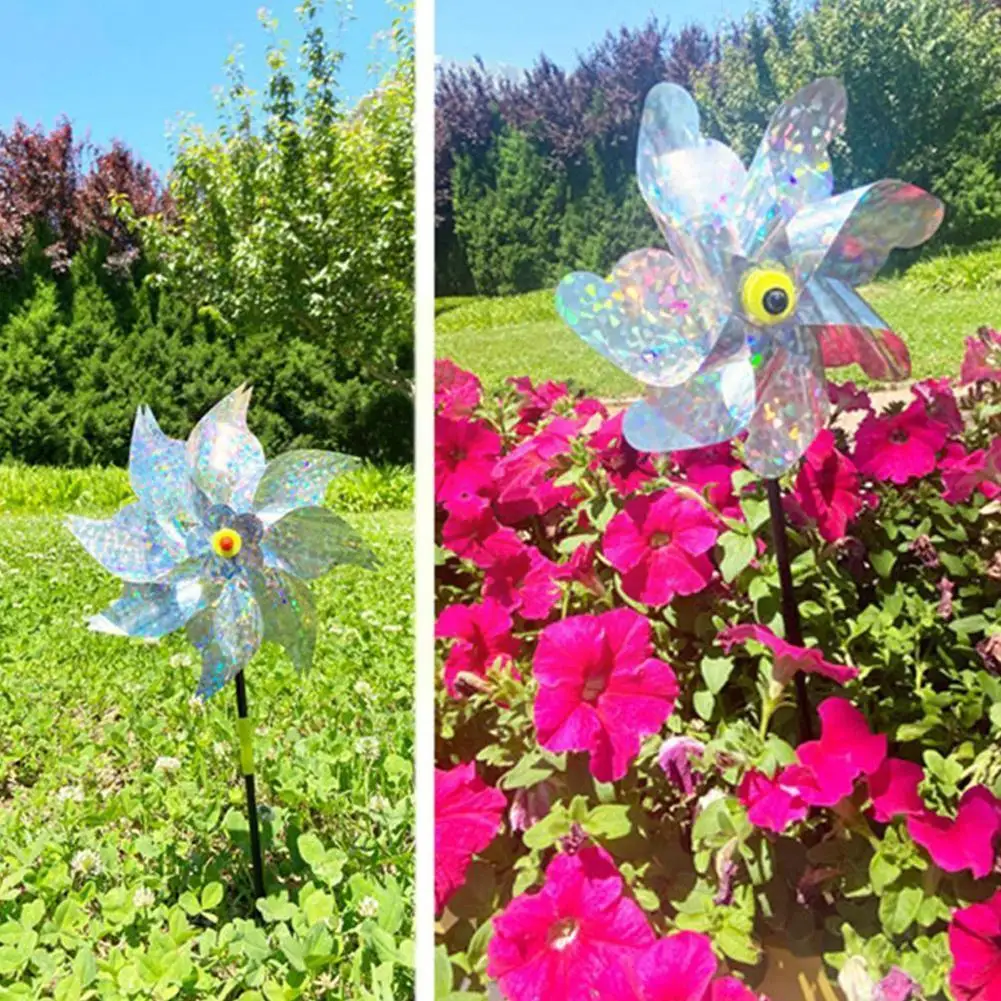 

8 Leaves Bird Repellent Windmills Spinner DIY Birds Deterrent Silver Pinwheels For Outdoor Garden Lawn Yard Decoration C6Q7