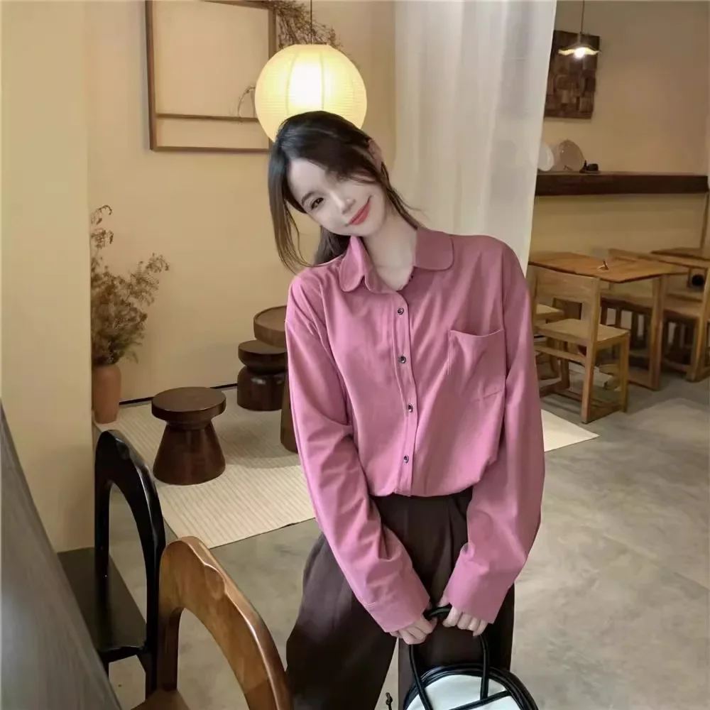 Осень 2024 шикарная винтажная вельветовая рубашка топ женский свободный крой