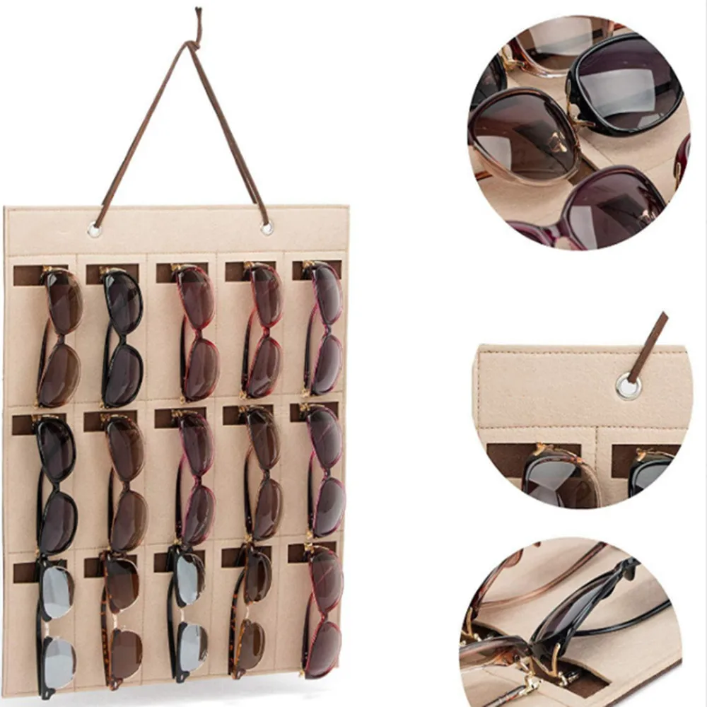 

​15 Grids Sunglasses Storage Organizer Eyeglasses Wall Hanging Holder Wall Pocket For Glasses Display Gray Khaki