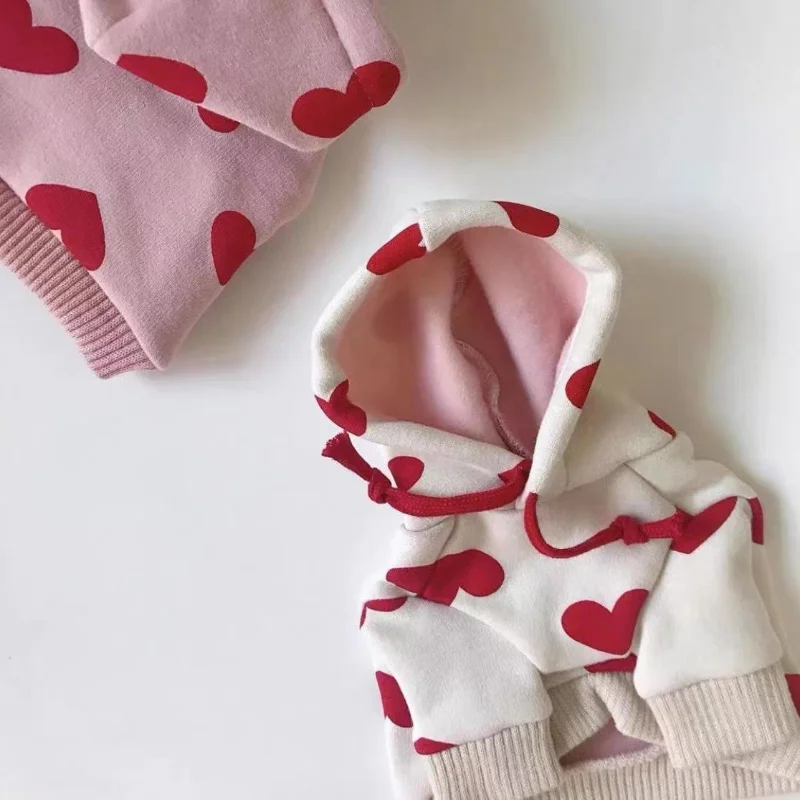 

Heart Hoodie Pet Clothing Dogs Cotton Print Dog Clothes Costume Small French Bulldog Warm Cute Autumn Winter White Boy Mascotas