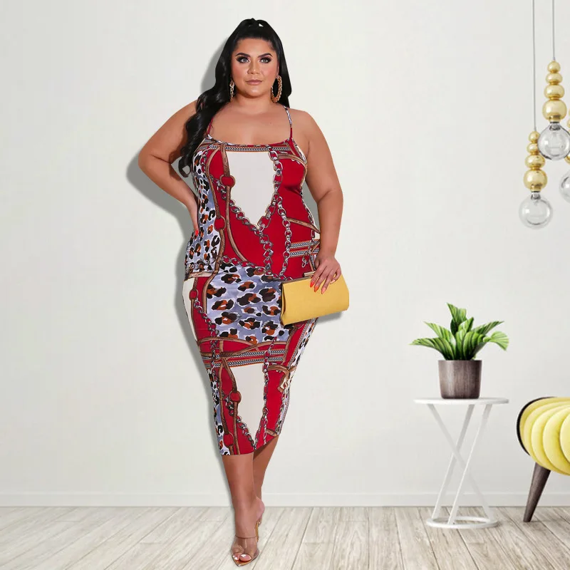 Plus Size Women's Clothing 2022 Summer New Casual Fashion Printed Backless Sling Ladies Dress XL-5XL Oversized