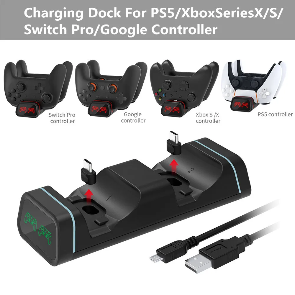 Двойная зарядная док-станция для PS5/Xbox Series X/S/Switch Pro/Google Controller Type-C