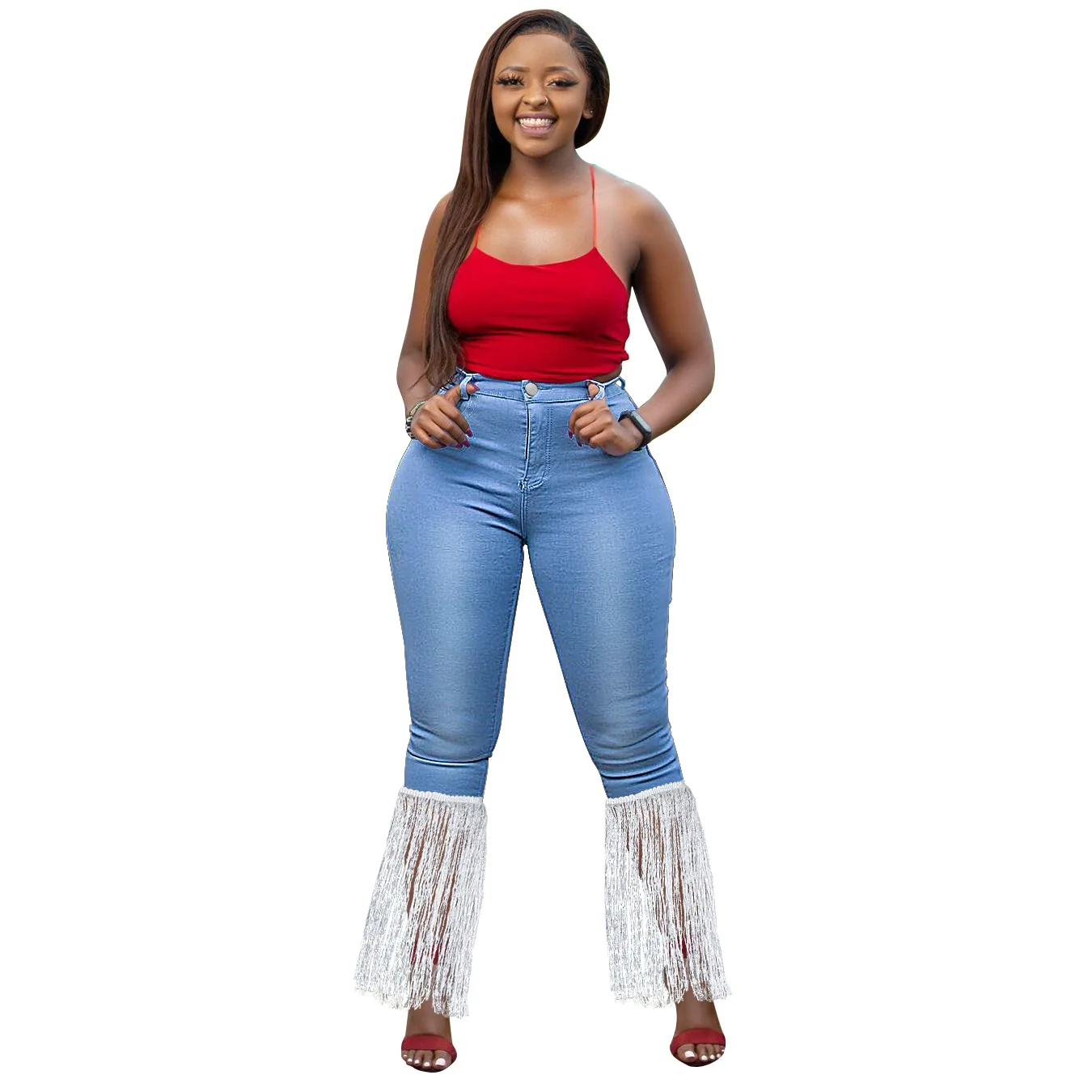 

XL-5XL Women Trend High Waist Casual Outdoor Long Pants Plus Size Fashion Tassel Pencil Denim Jeans Wolesale Dropshipping