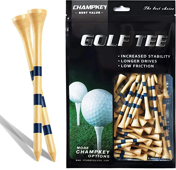 

CHAMPKEY Premium Bamboo Golf Tees Pack of 120 (2-3/4" & 3-1/4" Available) Friendly Biodegradable Material Bamboo Wooden Tees