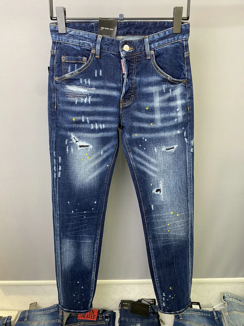 

New DSQUARED2 Brand Men's/Women's Ripped Jeans, Fashion Washed Frayed Patch, Paint Made Old Stretch Pants 9830
