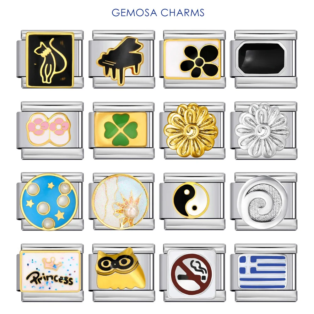 GEMOSA красочные модные кошачьи цветы фортепиано солнце звезда Шарм итальянские звенья подходят 9 мм браслеты из нержавеющей стали DIY Изготовление ювелирных изделий браслет