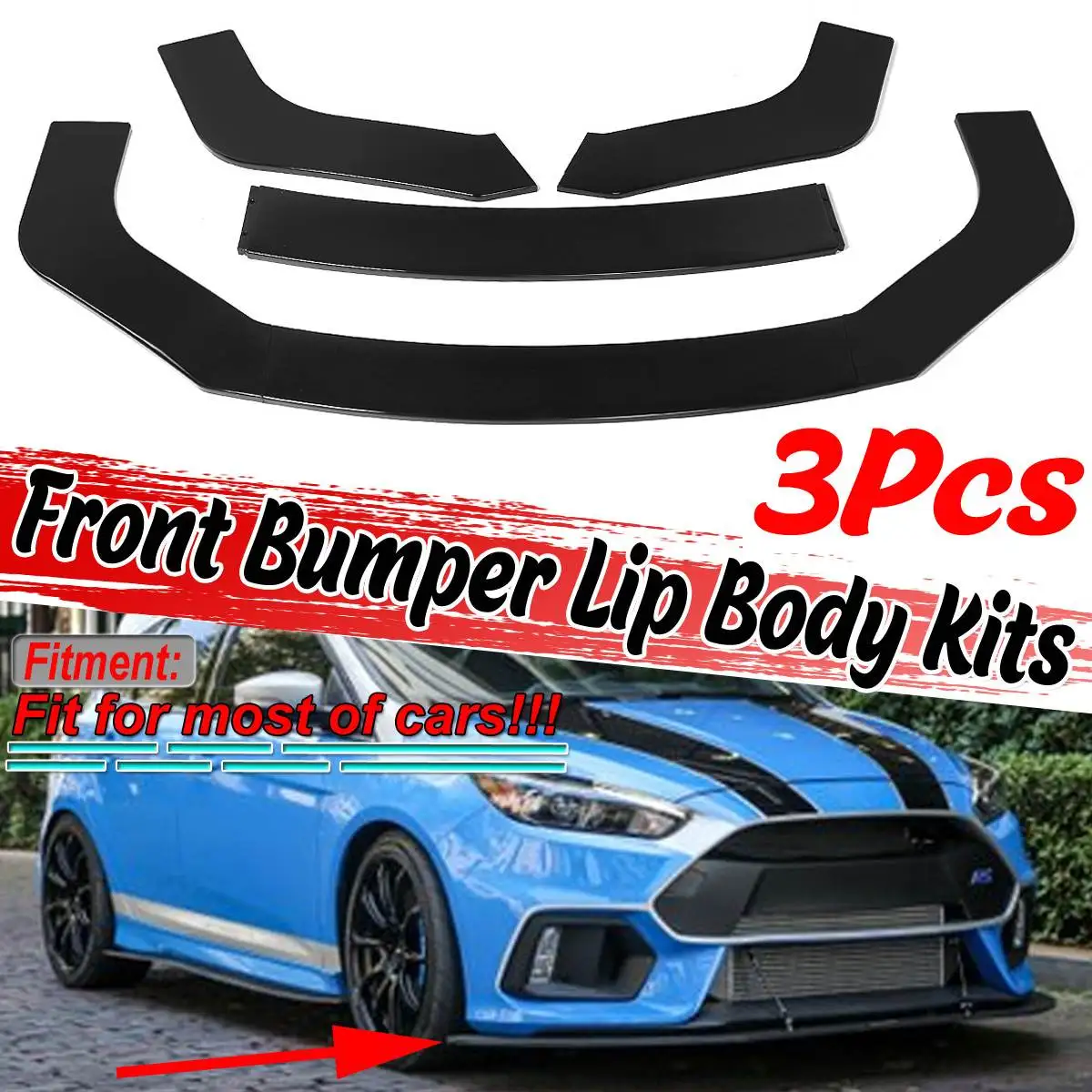 

3Pcs Universal Car Front Splitter Lip Bumper Diffuser For Ford For Mustang For Focus RS For LEXUS IS200T IS250 For Infiniti Q50