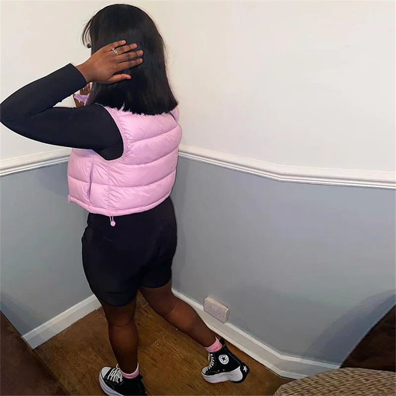 Winter Clothes Women Vest Sleeveless Puffer Jacket Zip Drawstring Black Coat Ladies Quilted Short padded jacket FallOutfit Women