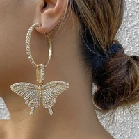 scooya hip hop simple full zircon big butterfly earrings women fashion geometric diamond circle earrings fashion hip hop jewelry
