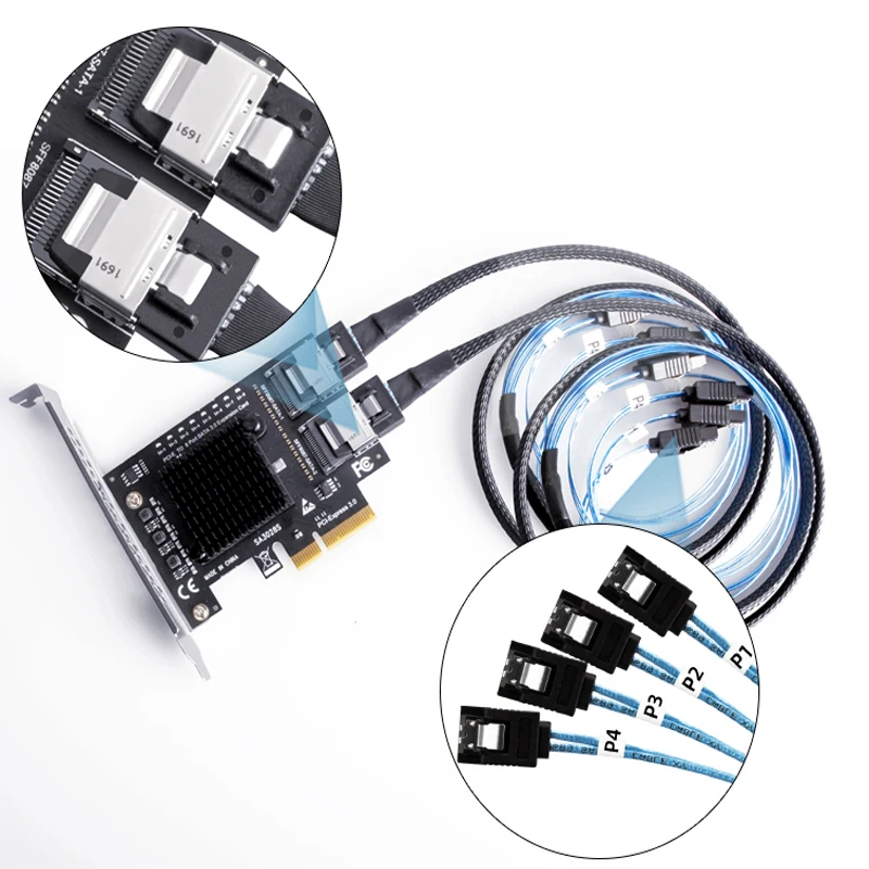 SSD-адаптер PCIe-Mini SAS 8087 8 портов SATA 3 0 6 Гбит/с |