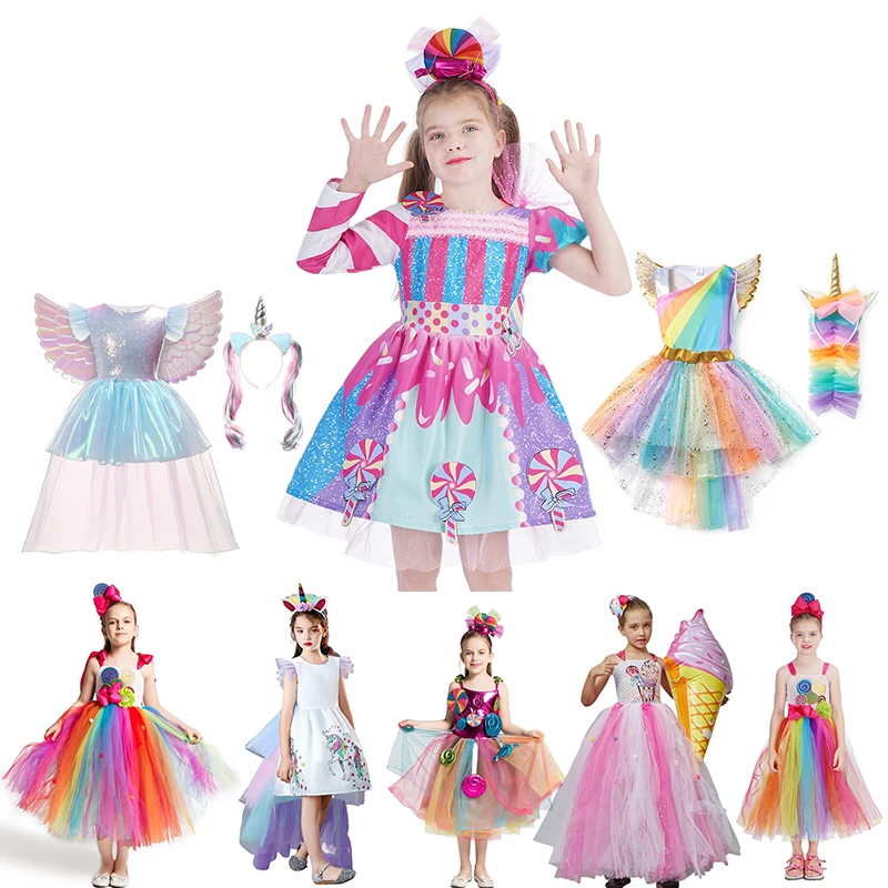 

Purim Festival Girls Fancy Lollipop Party Costume Kids Dressy Party Ball Gown 3-10years Children Unicorn Tutu Dress Candy Dress