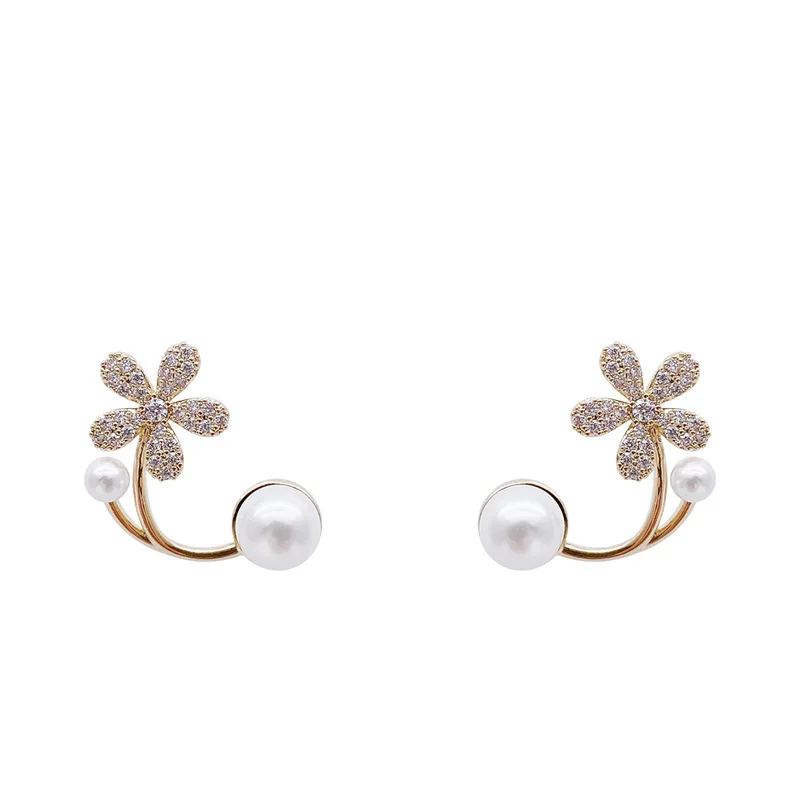 

PTQASP 2023 New Korean Light Luxury Imitation Pearl Flower Stud Earrings For Women Fashion Crystal Elegant Jewelry Party Gifts