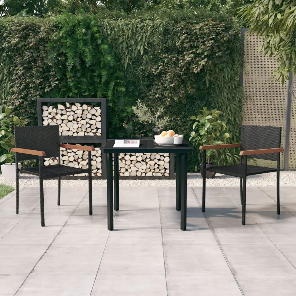 

3 Piece Garden Dining Set,Patio Table and Chair Set, Black