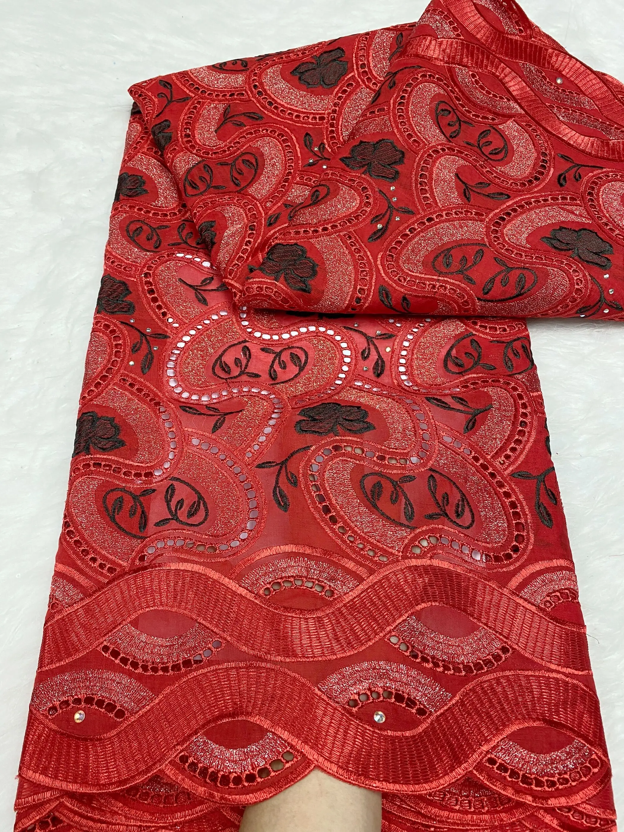 Red Color 100% Cotton African Lace Fabric 2022 High Quality Swiss Voile Lace In Switzerland Lace Fabric For Wedding Party Dress