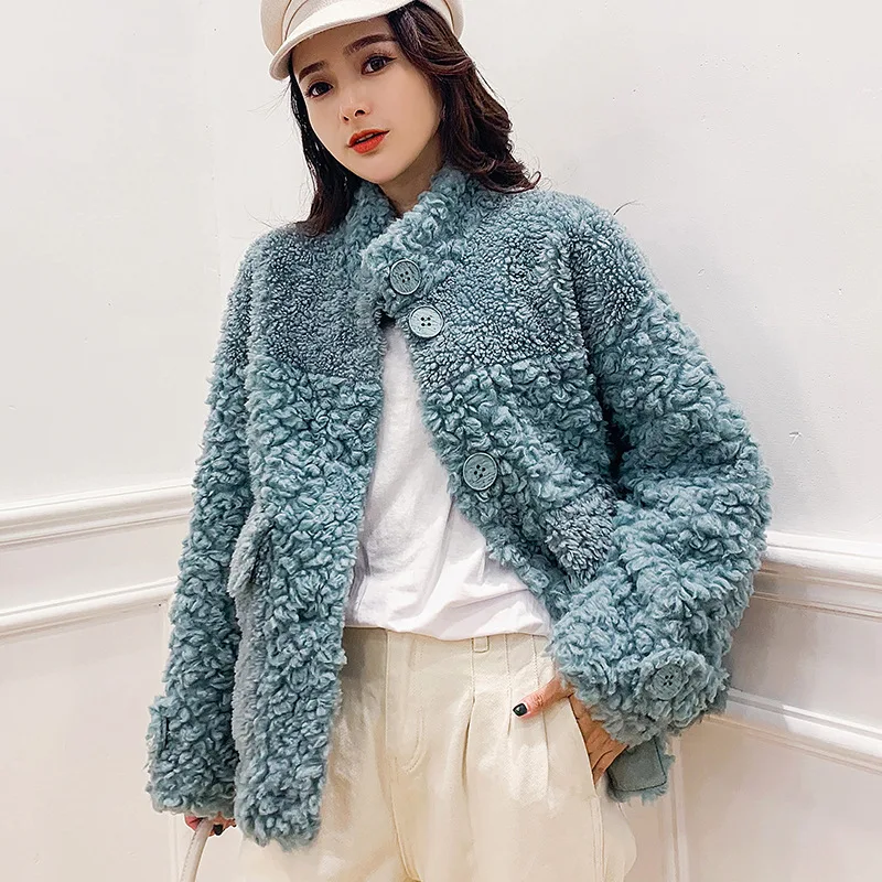 2023 New Winter 100% Woven Wool Jacket Women Real Fur Coat Wool Turn-down Collar Thick Warm Outerwear Brand Fashion Luxury