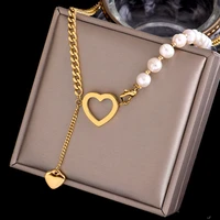 aradoo titanium steel love natural freshwater pearl necklace pendant light luxury 18k gold design fashion necklace
