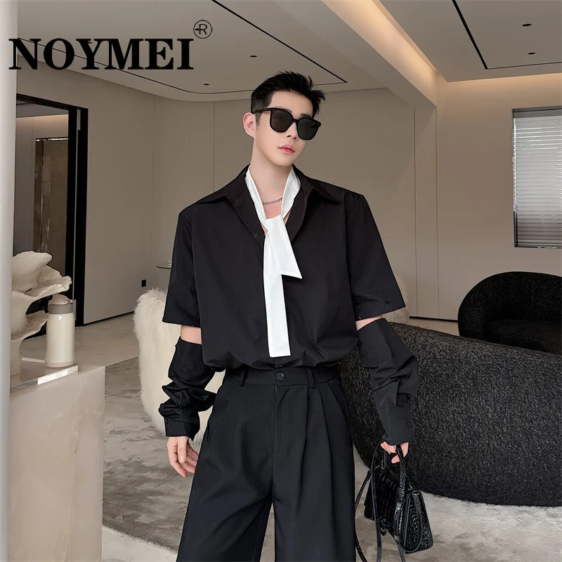 NOYMEI съемный рукав контрастных цветов галстук Однотонная рубашка Летняя