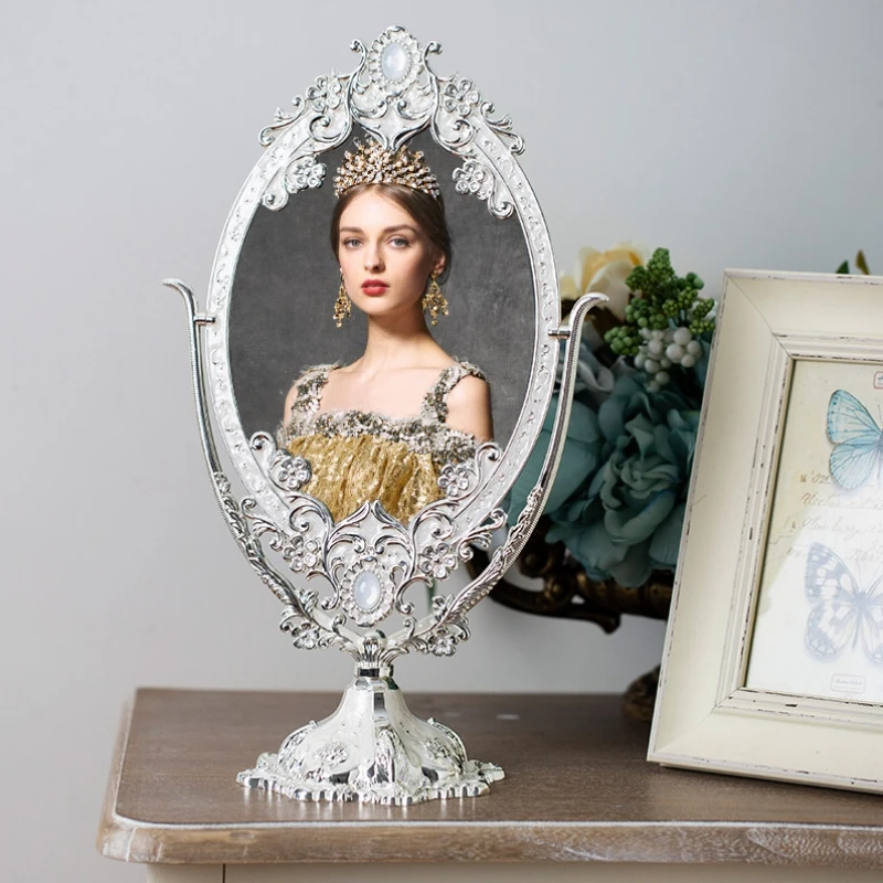 

Vintage Table Makeup Bathroom Mirror Decorative Vanity Cosmetic Mirror Luxury Room Decoration Specchio Livingroom Decoration
