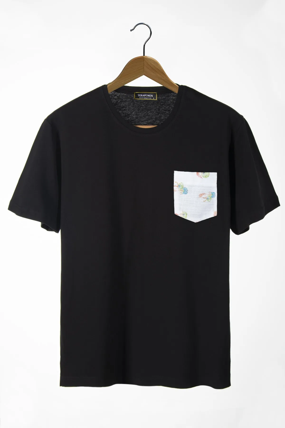 

Men's Black Cycling Collar Pockets Oversize T-shirt 22Y-3400762-44
