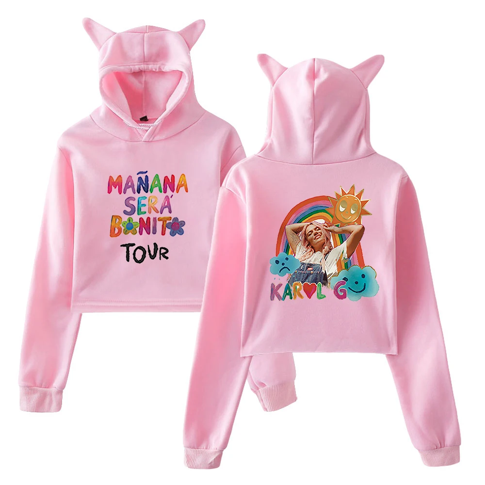 Фото Женский Модный Пуловер С Капюшоном Karol G Manana Sear Bonito Tour Топ С Кошачьими Ушками И Длинными Рукавами Повседневная То... №2