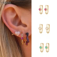 crmya gold silver plated hoop earrings for women heart color cz zircon piercing women stud earrings 2022 jewelry wholesale