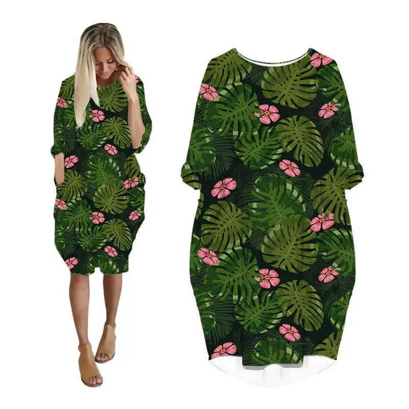 

dress women summer leave 3d print streetwear long sleeve midi dresses fashion casual harajuku plus size clothing hip hop clothes