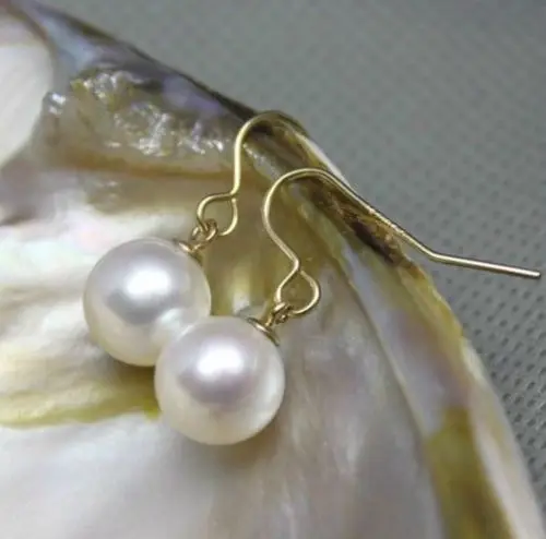 Очаровательные AAAA 10-11 мм южноморские круглые белые жемчужные серьги 14K