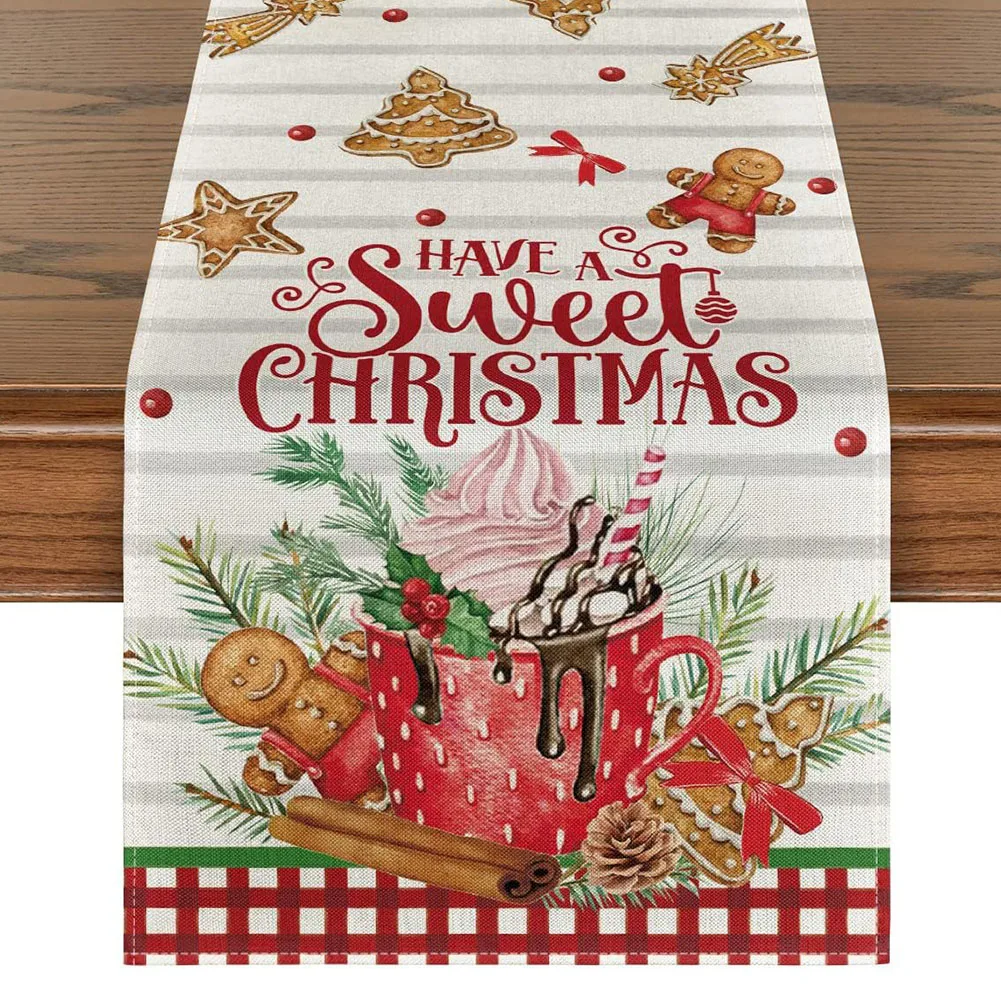 

Christmas Table Runner Cloth Decor Xmas Table Flag Cover Merry Christmas Decorations For Home 2024 New Year Tablecloth