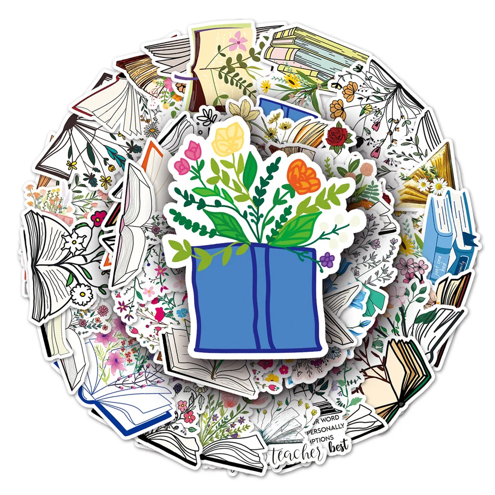 

10/30/50PCS Books Flowers Graffiti Waterproof Stickers Creative Personality Decoration Refrigerator Skateboard ComputerWholesale