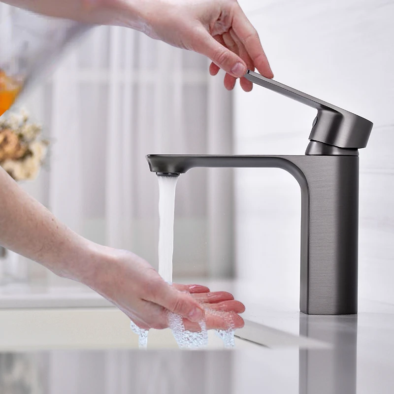 

Смесители для ванной комнаты, смеситель для раковины, смесители для раковины, смесители для раковины для гурманов, смеситель для горячей и холодной воды с одним отверстием, черная, серая, латунь