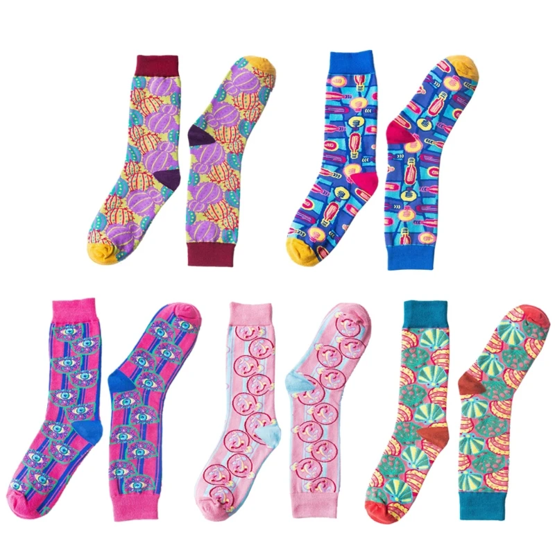 

Japanese Women Men Autumn Cotton Crew Socks Candy Colorful Cartoon Abstract Patterned Harajuku Skateboard Tube Hosiery 37JB