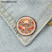 taurus retro florals zodiac pin custom funny brooches shirt lapel bag cute badge cartoon jewelry gift for lover girl friends
