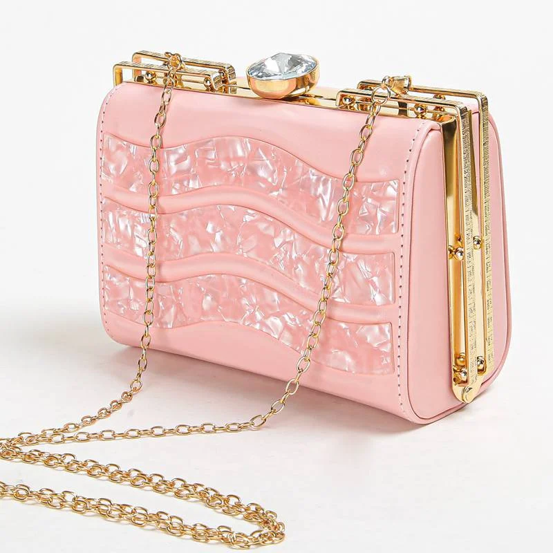 Luxury Gold Evening Bags Ladies Designer Clutch Diamond Party Wallet Pink Acrylic Messenger Bag Wedding Banquet Dinner Bag