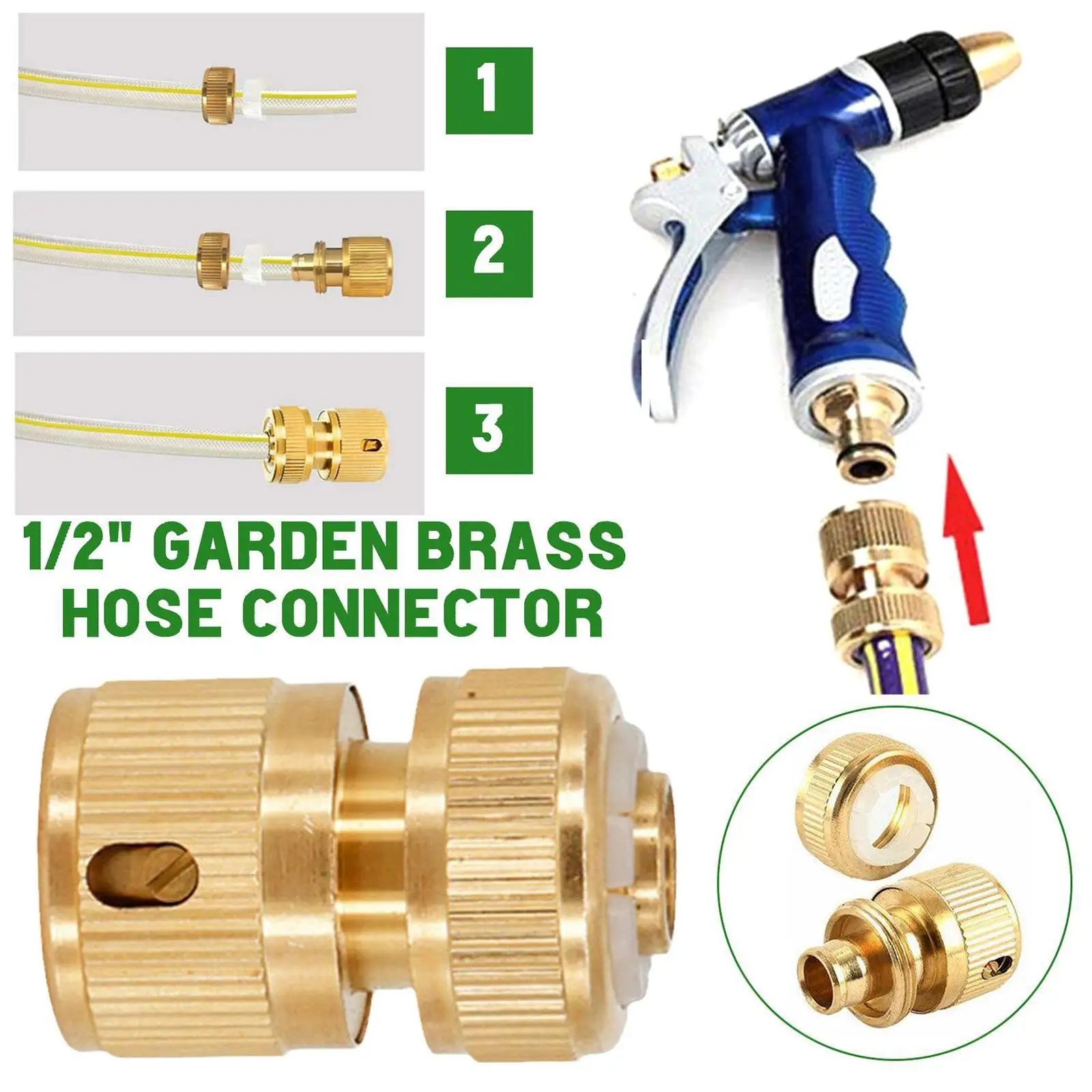 

1/2" Brass Garden Water Hose Connector Female Male Set Thread Full Brass Quick Connect Watering & Irrigation Metal Kit