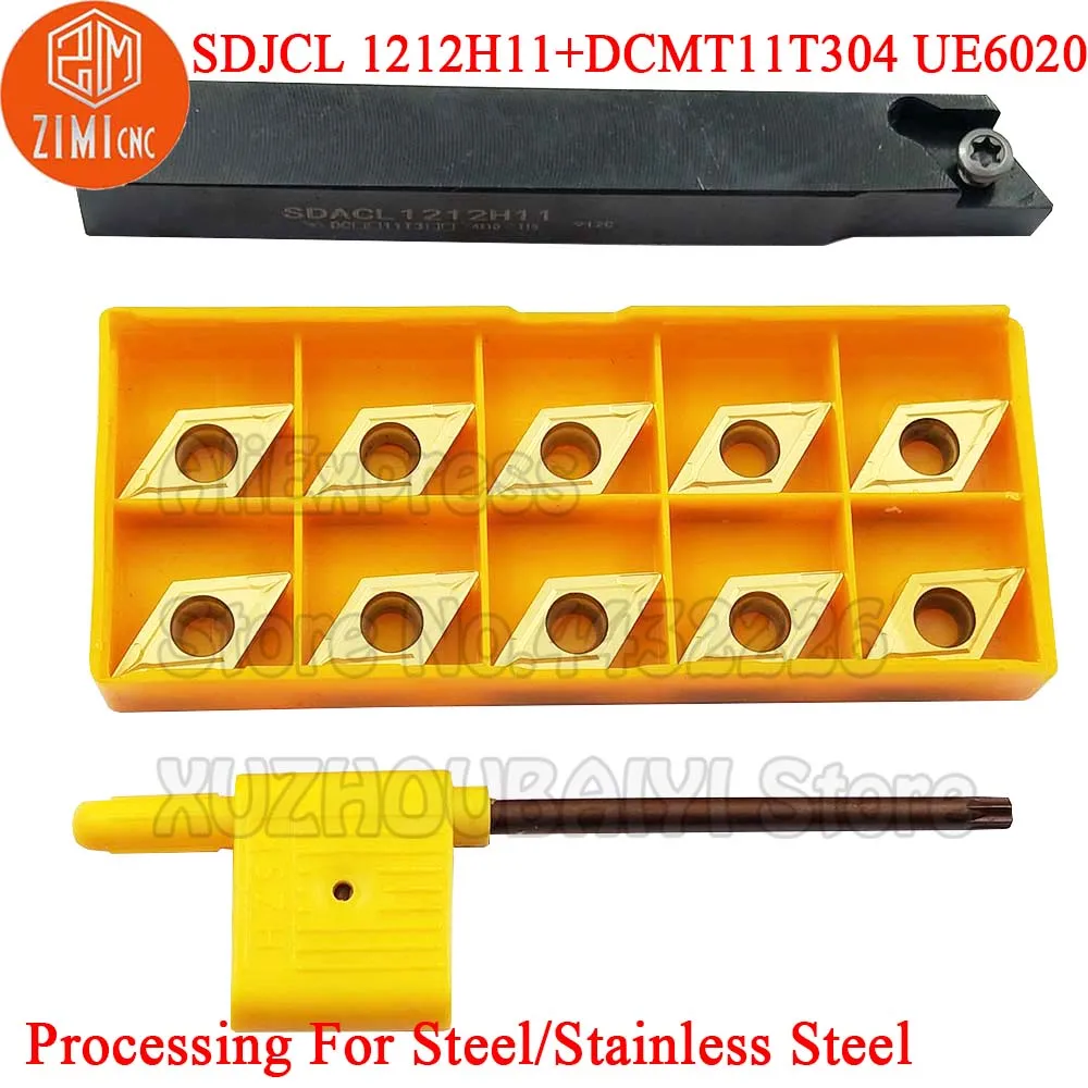 

1pc SDJCL 1212H11 SDJCL1212H11 external turning tool holder CNC lathe Tools +10pcs DCMT11T304 UE6020 DCMT 11T304 Carbide Inserts