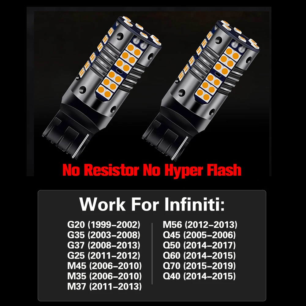 2pcs LED Turn Signal Light Blub Lamp WY21W T20 7440A Canbus For Infiniti G20 G35 G37 G25 M45 M35 M37 M56 Q45 Q50 Q60 Q70 Q40 - купить по