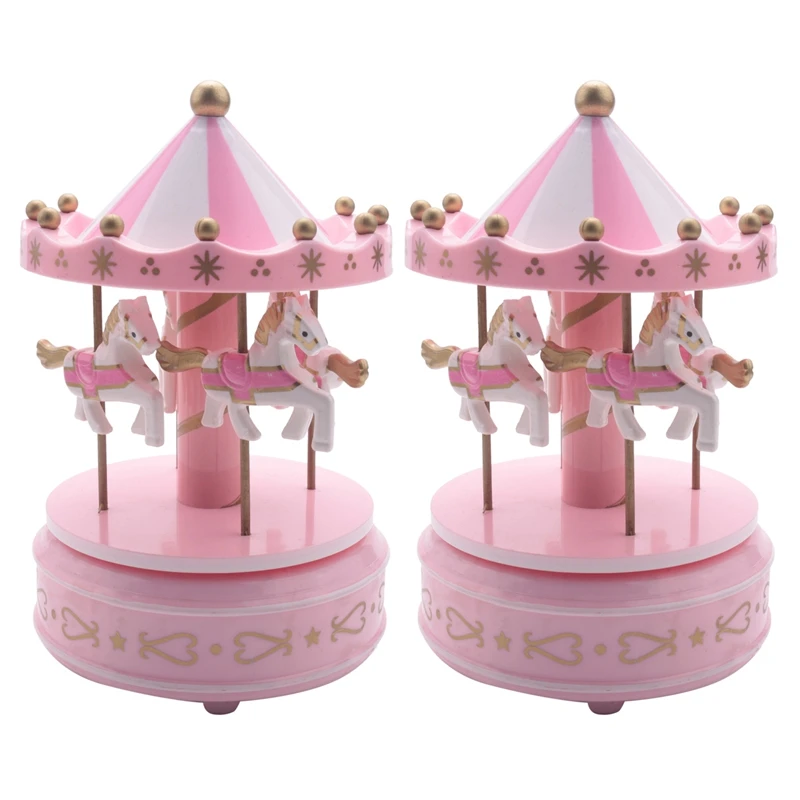 

2X Musical Carousel Horse Wooden Carousel Music Box Toy Child Baby Pink Game