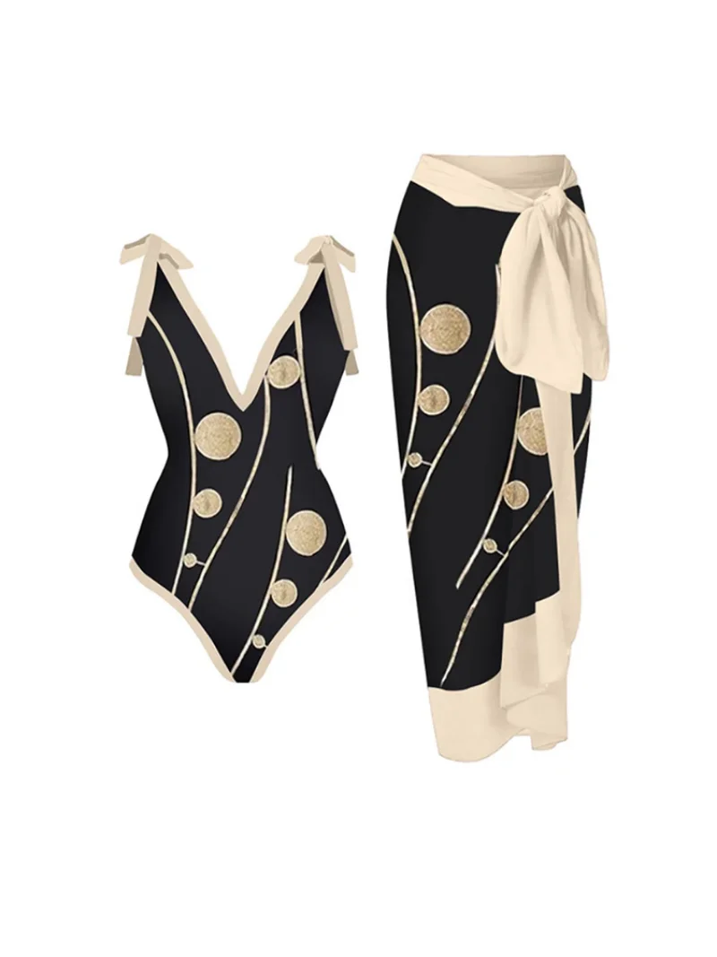 

Fashion Bowknot Lace Up Bikinis Print One Piece Swimsuit Sexy V-neck Swimming Suit Vacation Beach Outfits 2023 Backless Monokini