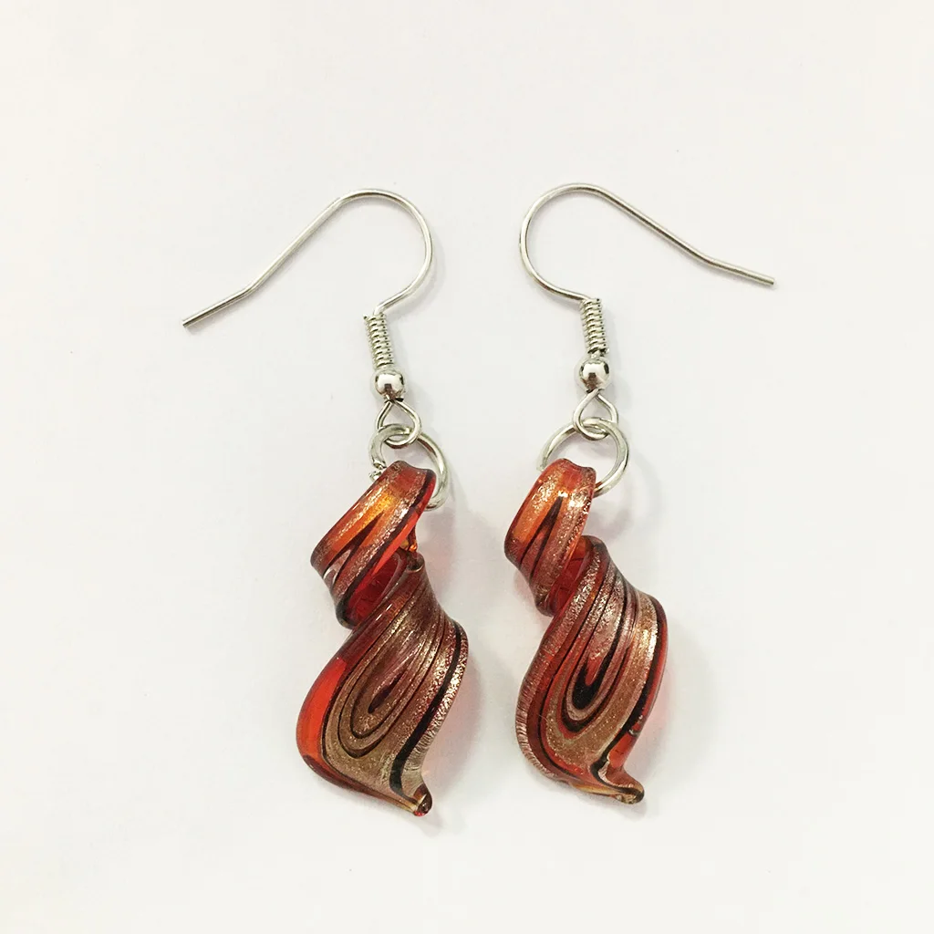 

6 Pairs Chinese Style Glass Murano Retro Earring Handmade Personality Pendant Female Spiral Red Glass Pendant