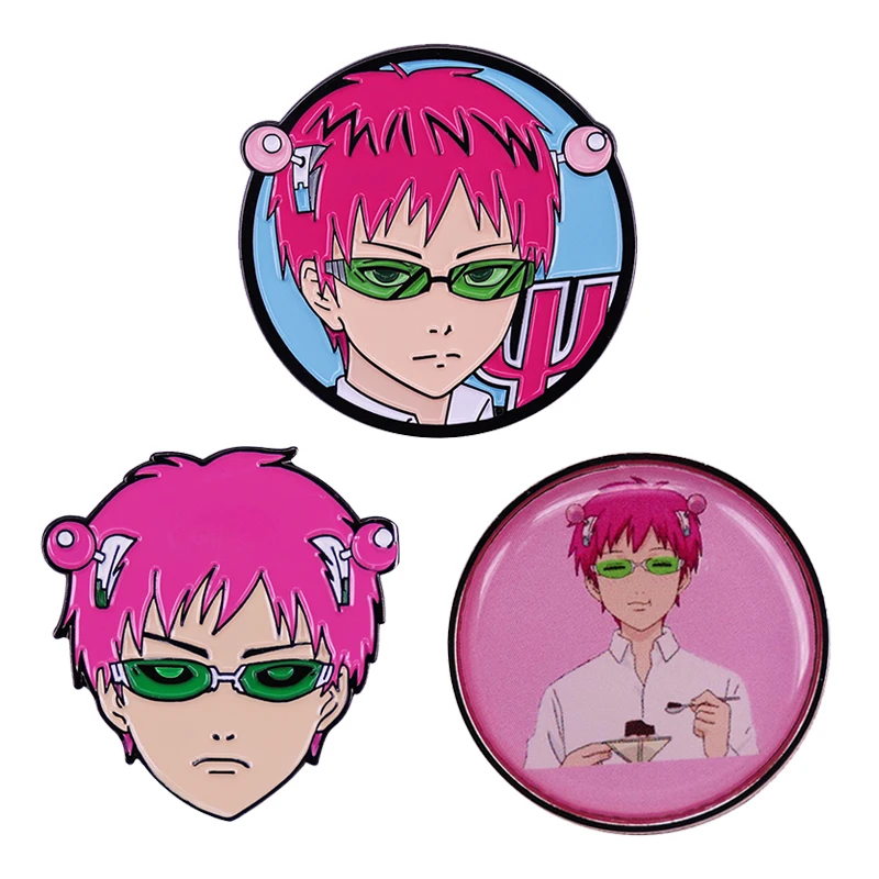 

Ест кофе желе сайки Kusuo эмалевая булавка аниме розовые волосы супер яркий Японский Манга значок ювелирные изделия брошь